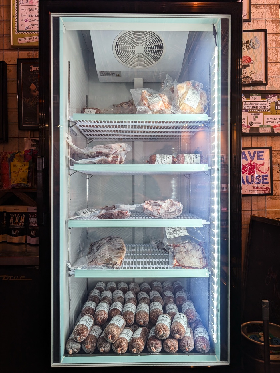 The Platt Family Farms freezer at Spaceship Earth Coffee